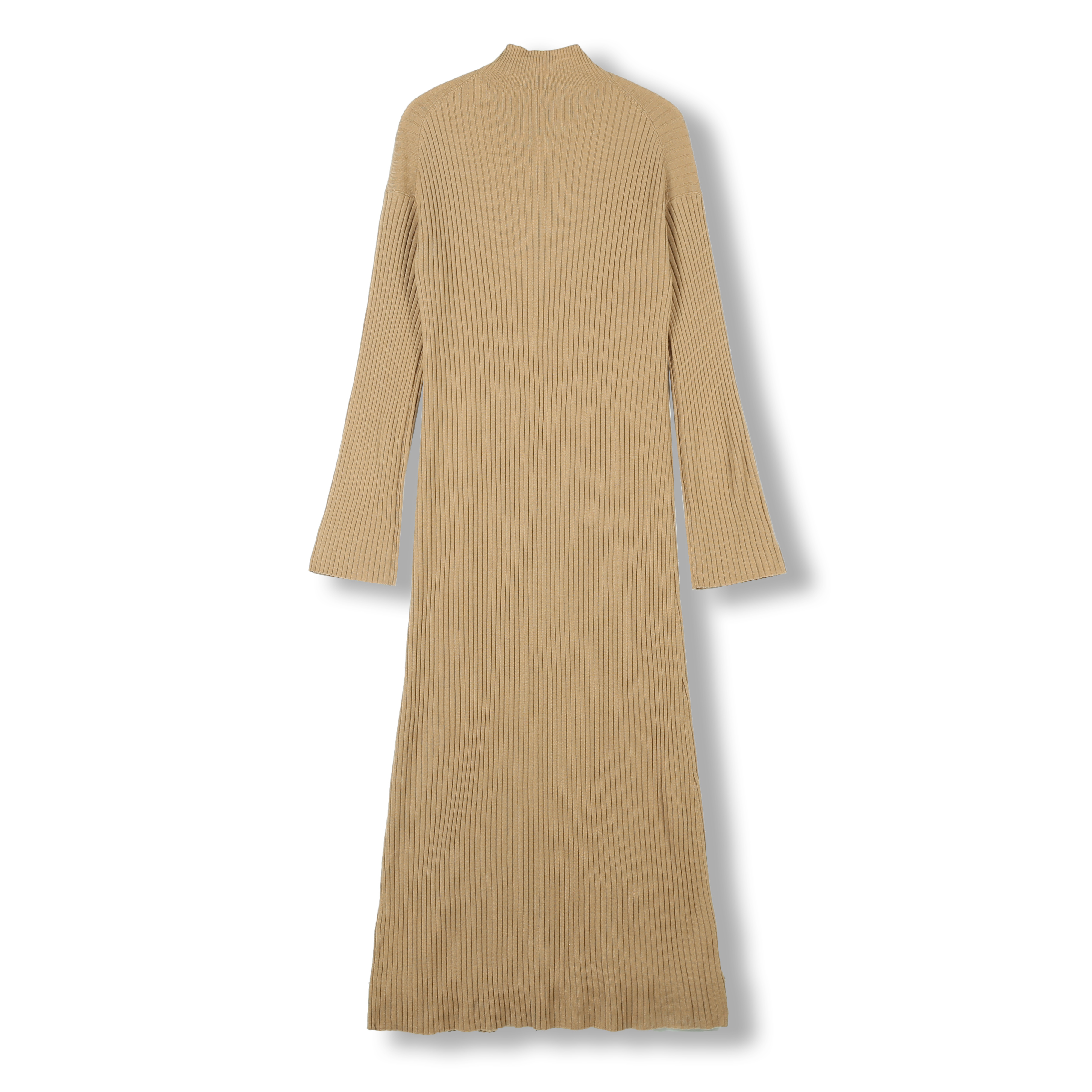 2024 Custom OEM ODM Casual Woolen Natural Beige Women Stand Floor-Length Knitted Long Sleeve High Neck Long Dress