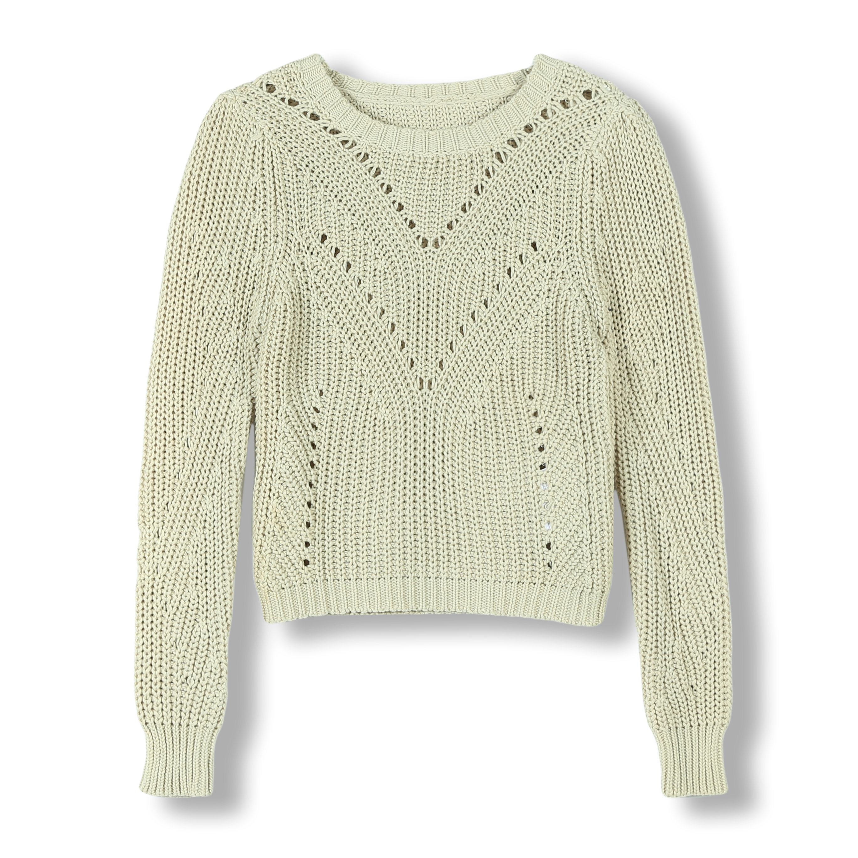 2024 Custom OEM& ODM Ladies Luxury Elegant Spring Summer Round Neck Long Sleeve Pointelle Pullover  Sweater