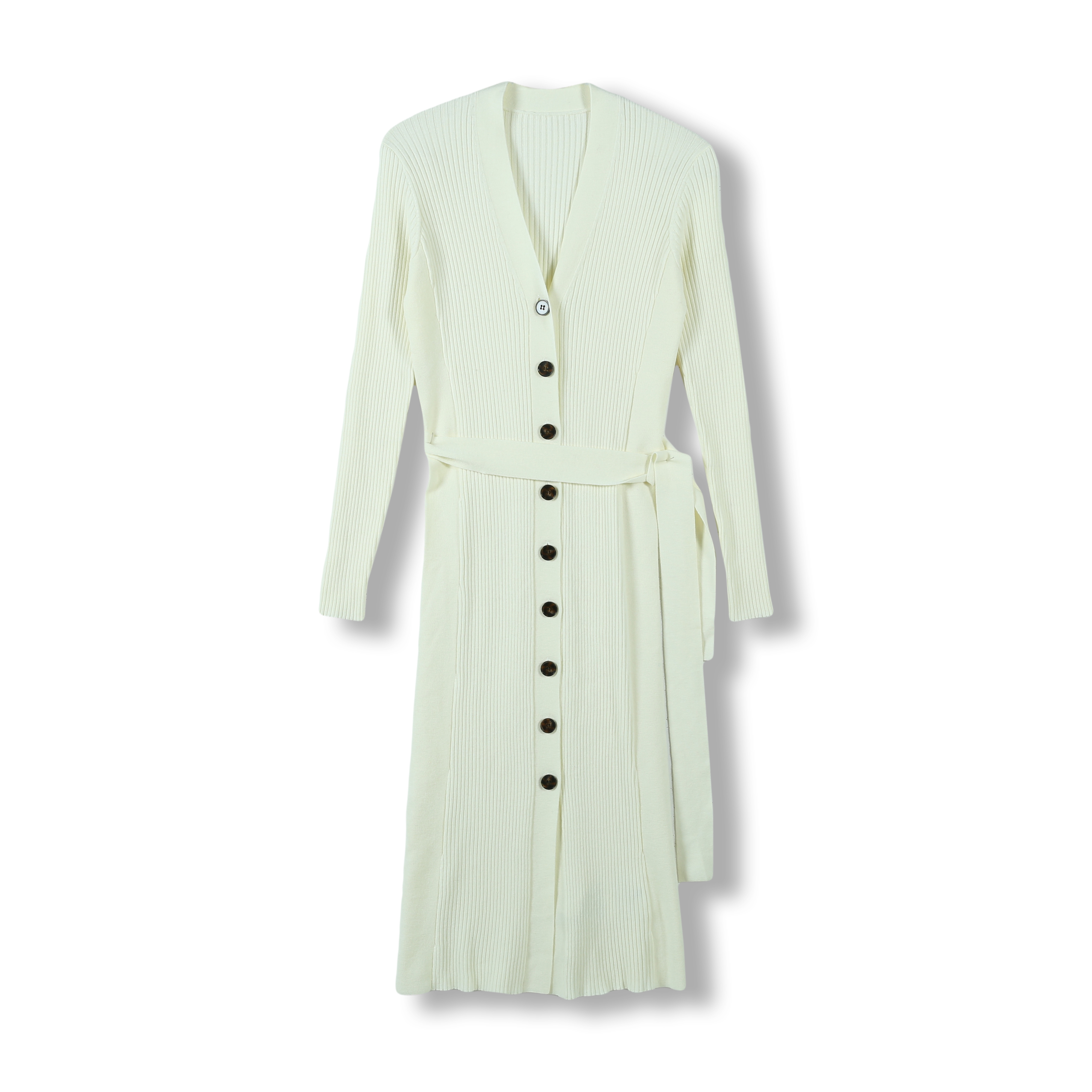 Summer Straight Woolen Floor-Length Long Dress Women Knitted Long Sleeve V Neck Blet Sweater Dress With Button