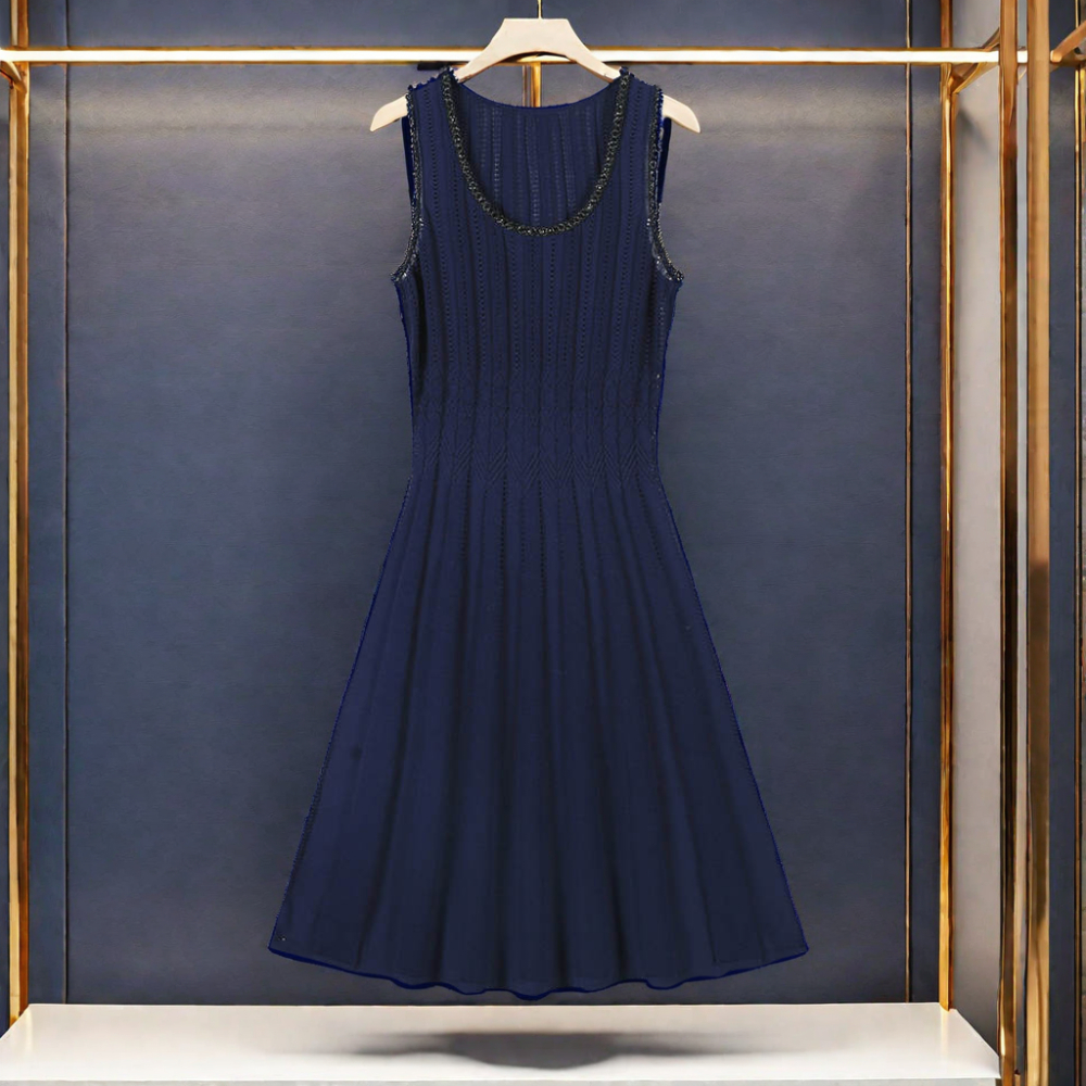 Luxury Elegant 12 GG Summer Round Neck Sleeveless Dress Pullover Sweater With Big Pleats Beading