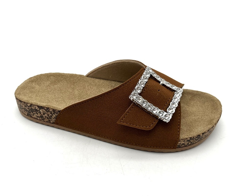 Factory Direct Nice Diamond Slip Open Toe PVC Injection Women Sandals Flat with Custom Logo Cork sandal Shoes