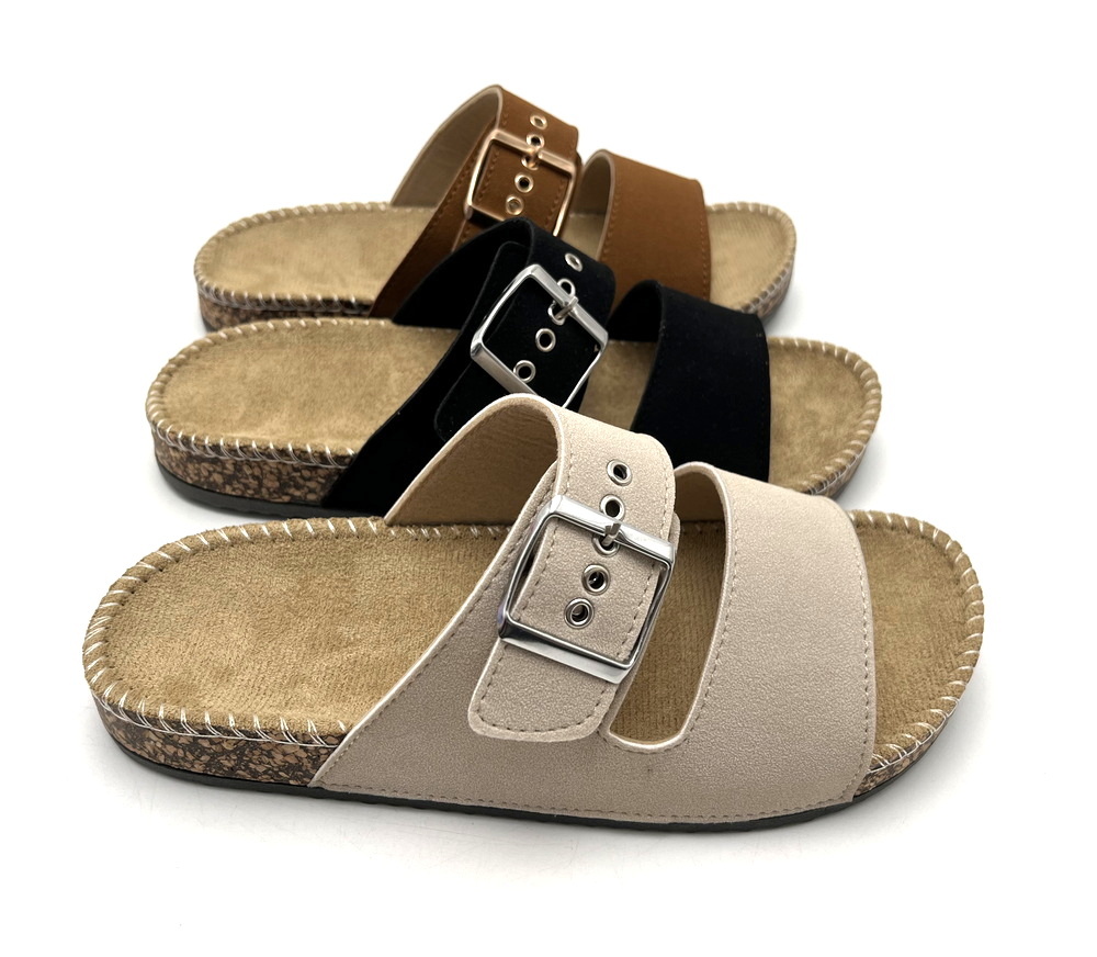 Factory directly OEM Custom logo Open Toe Slip on Anti-Slippery PVC Injection Summer/Winter women sandals Flat Suede Cork Shoes
