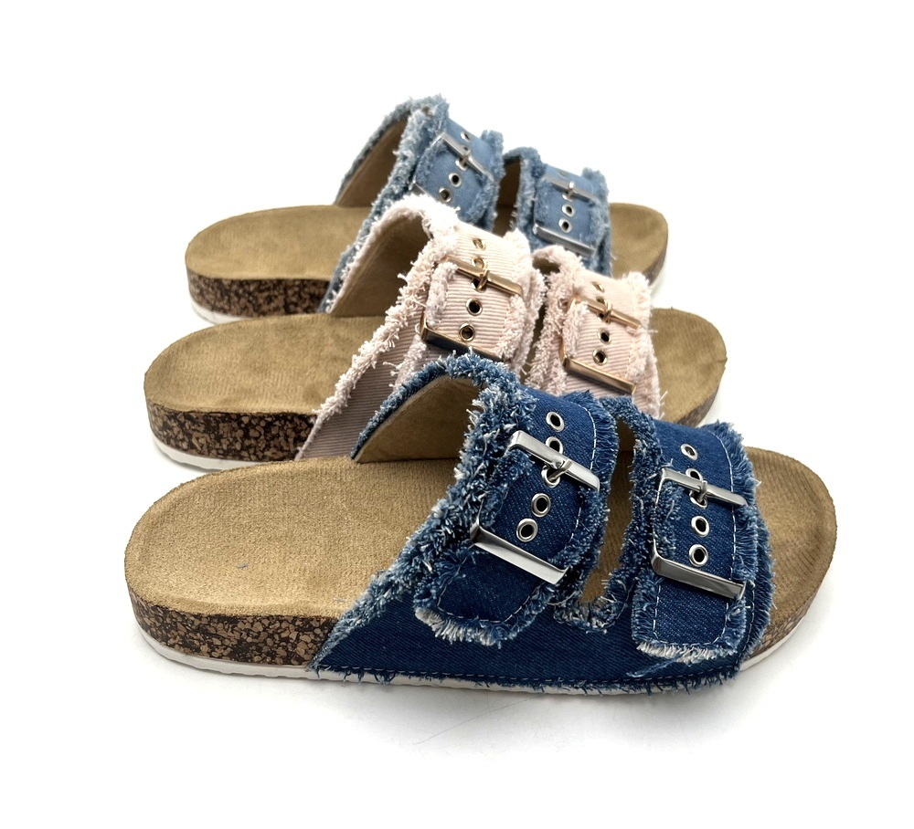 Fashon Trend denim upper OEM custom logo PVC injection cheap latest ladies slippers shoes and sandals women sandals flat summer