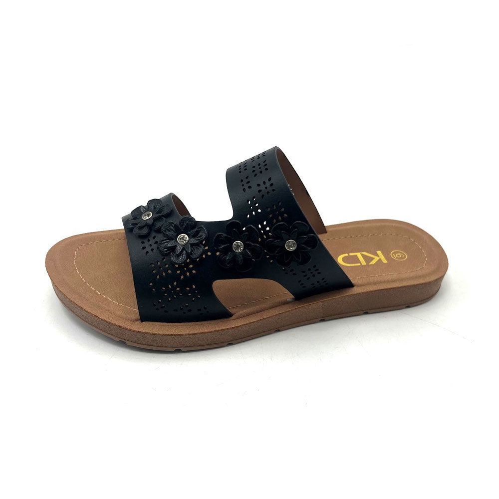 Flower diamond design OEM Custom logo PVC flat sole shoes women flats sandals shoes flat ladies sandal summer women slippers