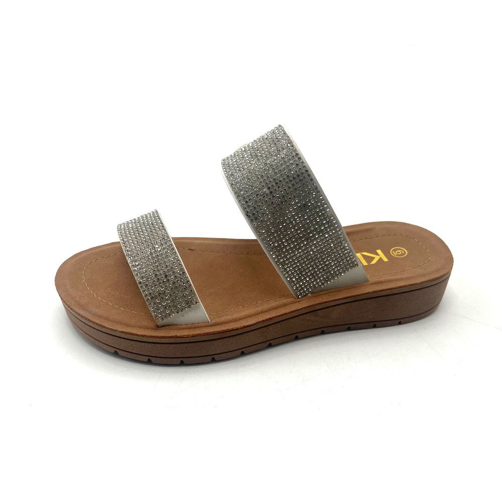 Best price nice diamond design OEM Custom logo PVC flat sole shoes flat ladies sandal summer women slippers