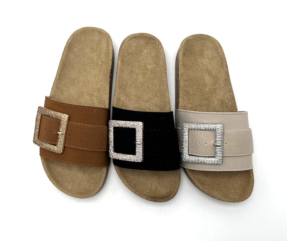 Factory classical OEM Custom logo design Open Toe Anti-Slippery PVC Injection women sandals Flat Suede Cork Shoes summer outdoor
