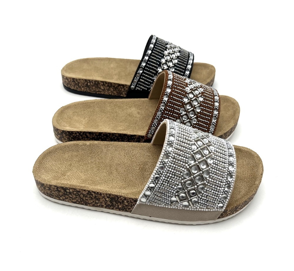 Unique Special Decoration OEM Custom Logo Pvc injection flat sole Women sandals flat Summer Slipper Shoes Cork Suede sandals