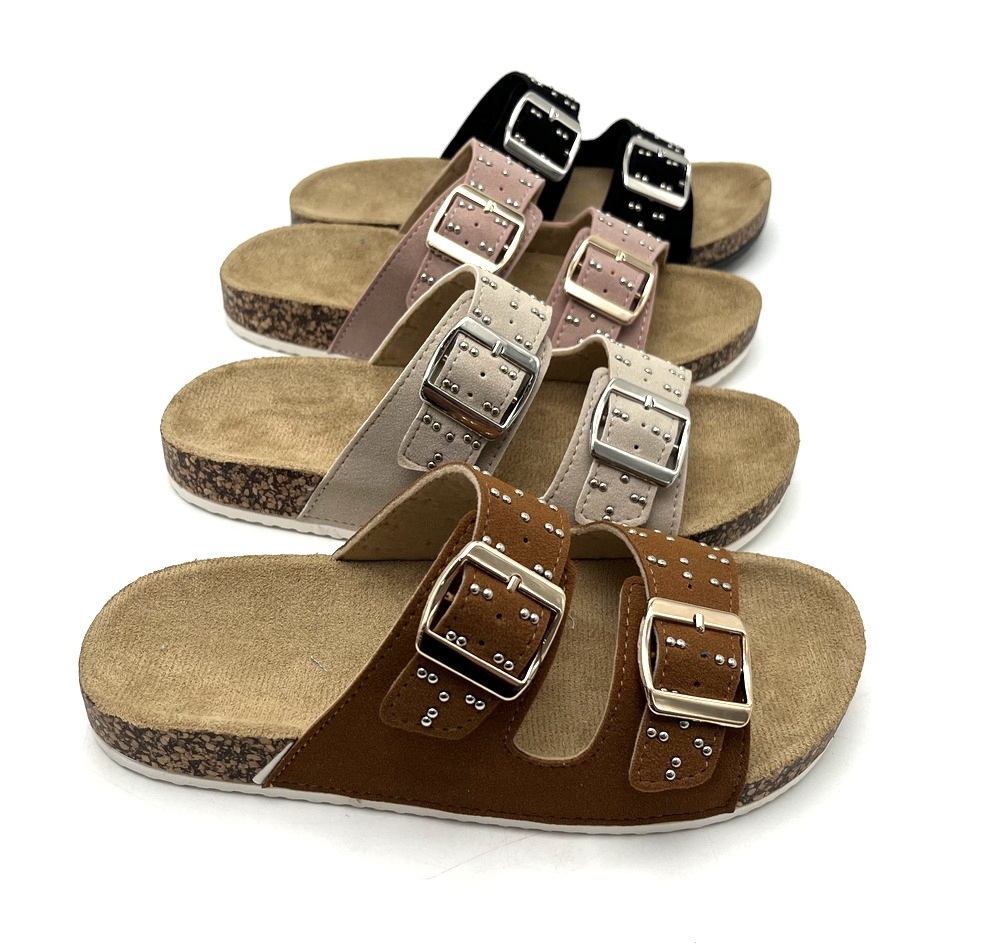 Best sales Summer Fashion Trends Classic OEM custom logo Design PVC Injection sole Suede Cork women Sandals flat Shoes