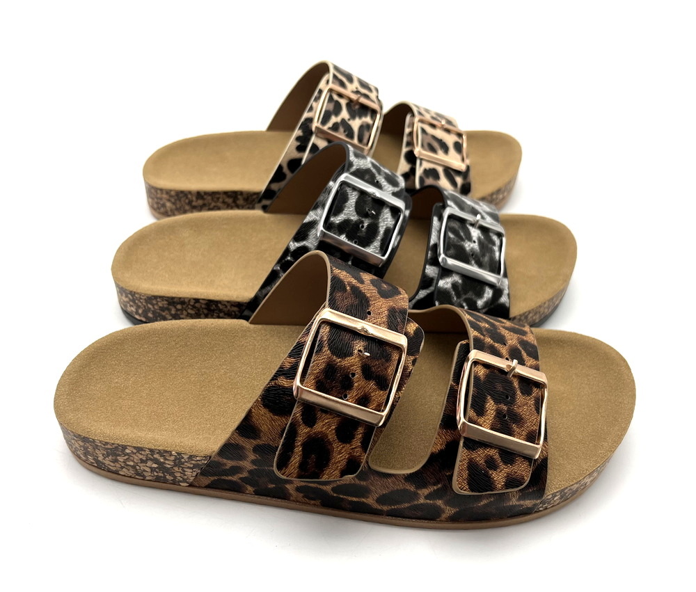 Hot Summer Lady's Leopard Printing PVC Injection Cork Sandal Shoes Top Sales Open Breathable Anti-Slippery Platform for Autumn