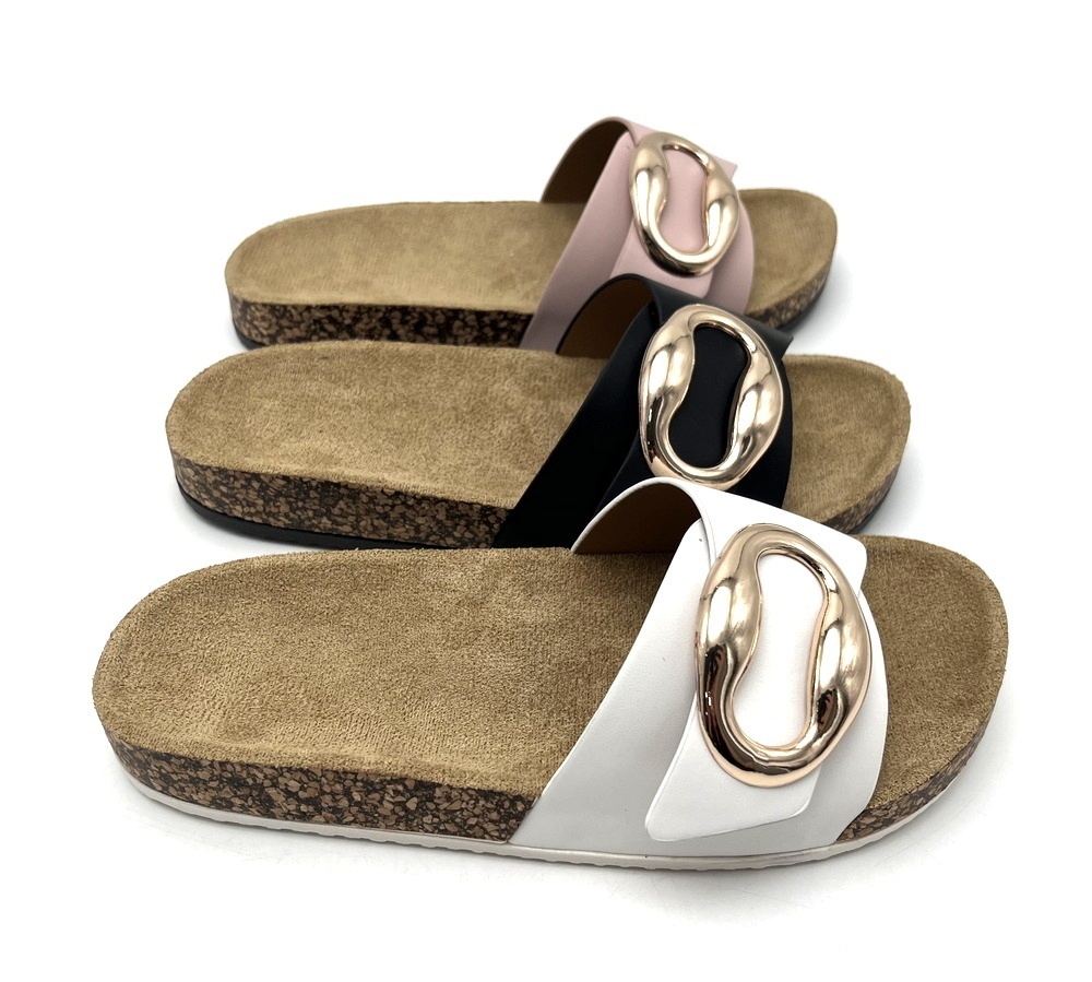Fashion Classic buckle design OEM custom logo PVC injection cheap latest ladies slippers shoes and sandals women sandals flat