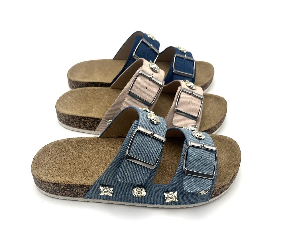 Fashion trend buckle denim design OEM custom logo PVC injection ladies sandals and slippers wholesale sandals and slippers