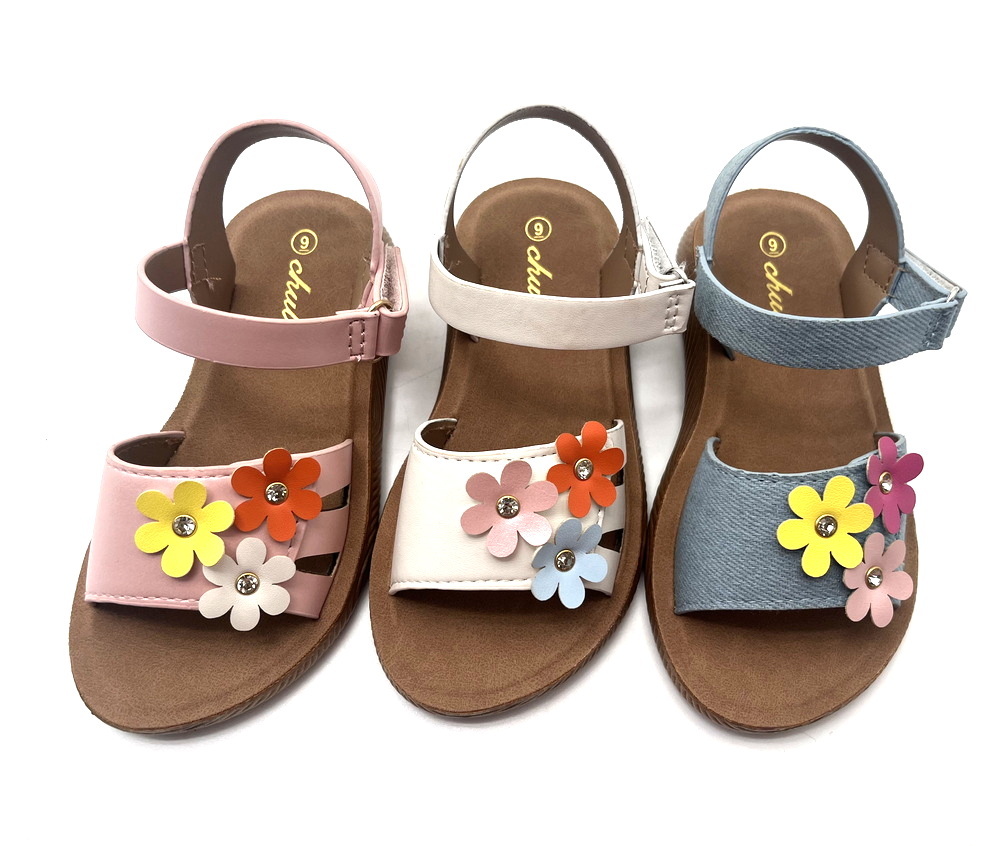 Factory Price Beauty Flower Design OEM Custom logo Anti slip Thin PVC AIRBLOW Sole Kids Flat Sandals Slipper for Girl