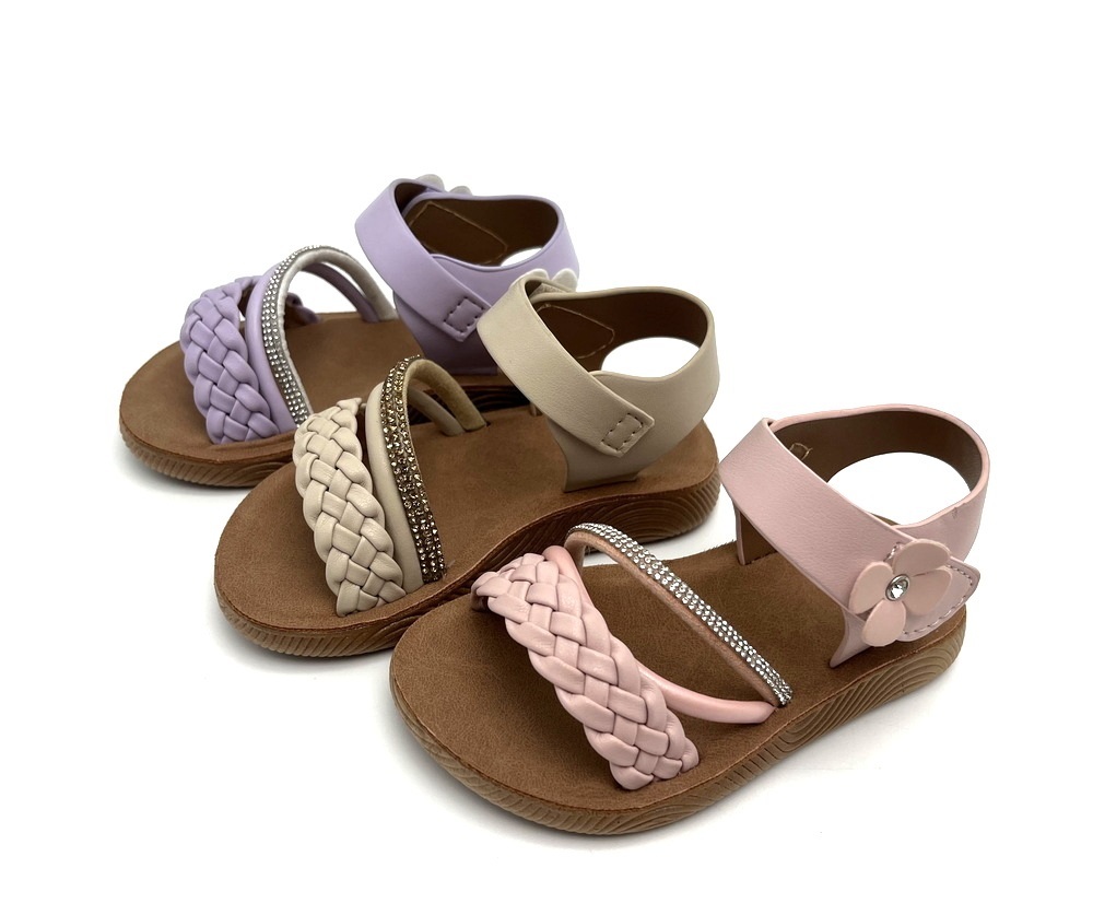 Nice Flower Design Anti-Slippery Platform Sandals for Girls Open Toe PVC Injection Flats Strap Breathable Printed for Summer