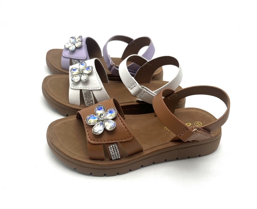 Best Sales Nice Diamond Design OEM Custom logo PVC Injection Flat Sole Shoes Flat Kids Sandal Summer Girl slippers