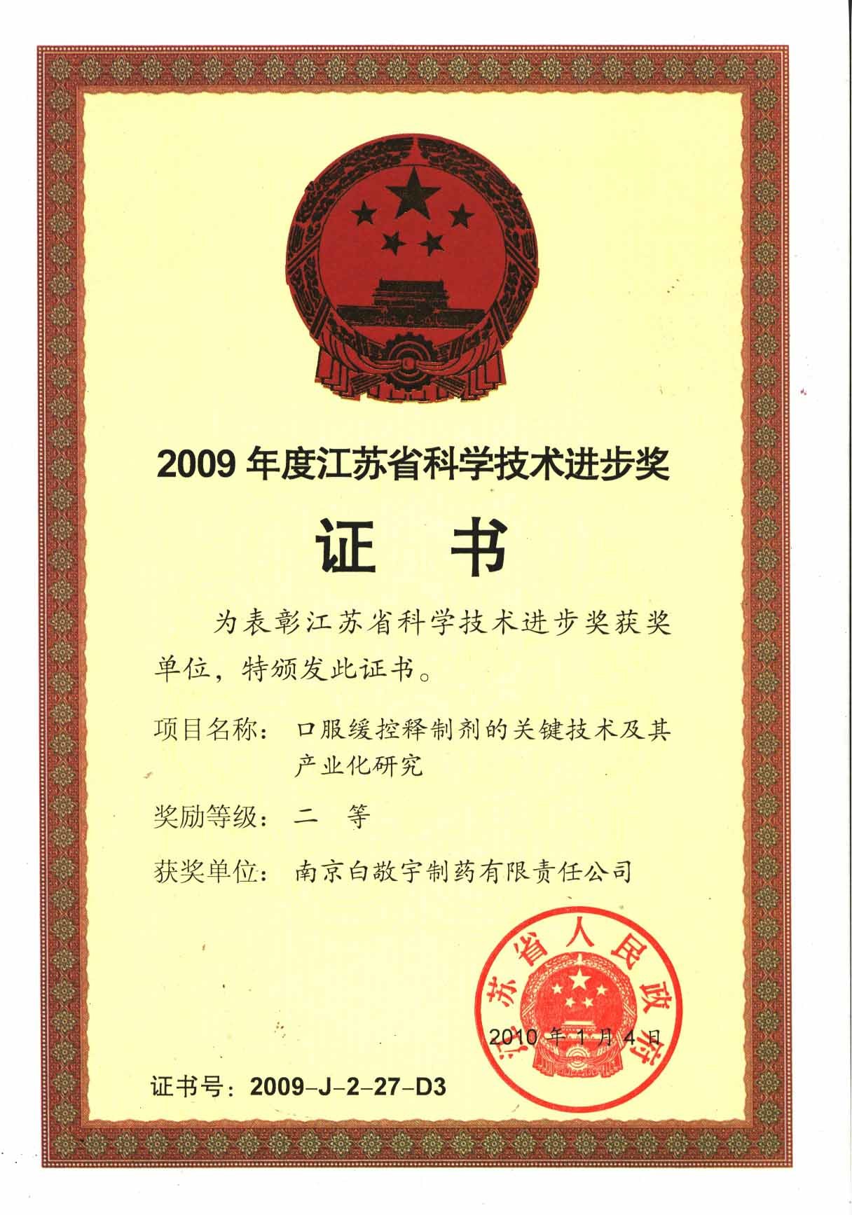 2009年缓释技术科学进步二等奖