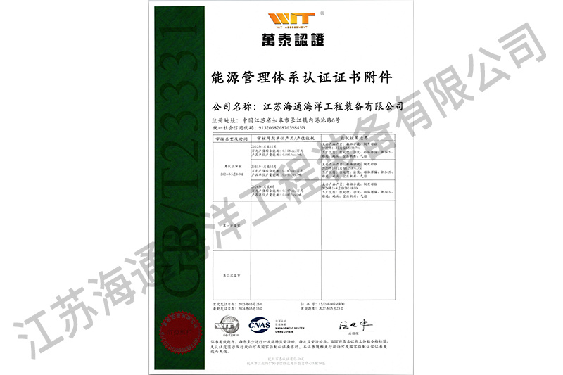 Attachment to Energy Management System Certification Certificate