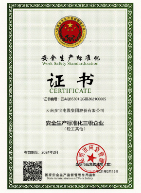 Work Safety Standardization Certificate Work Safety Standardization Certificate