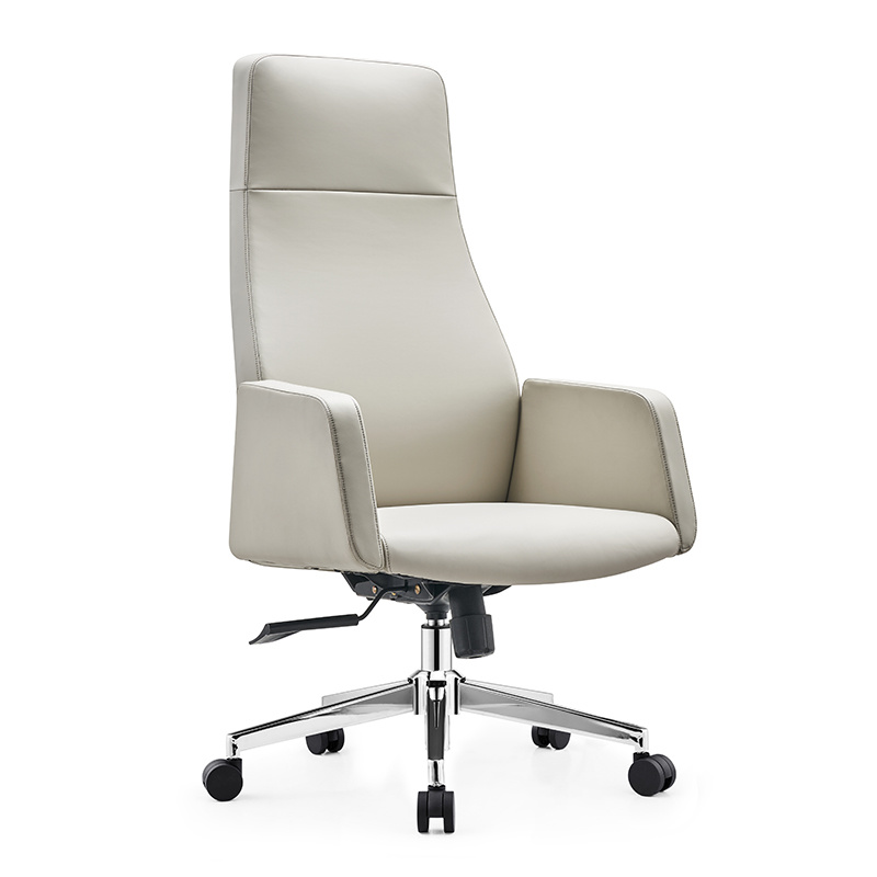 High Back Off-white PU Leather Boss Office Chair