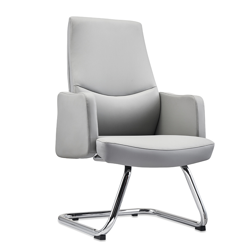 Mid Back Grey Leather Office Chair For Meeting Room