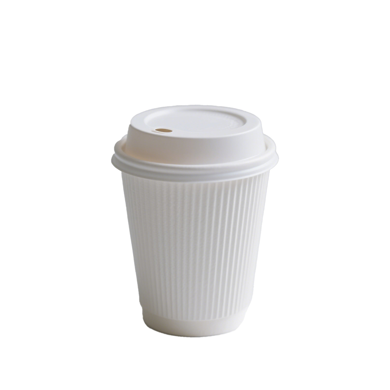 Vertically striped sugarcane bagasse compostable disposable cups