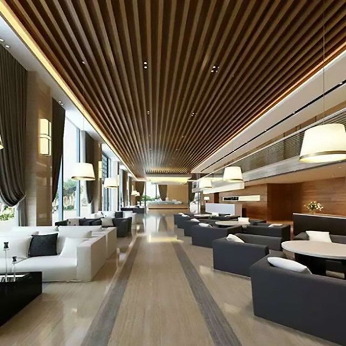 Effect picture of wood grain aluminum square tube in leisure club