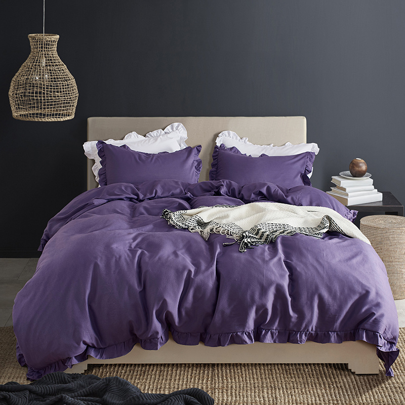 Parure de lit unie PLT003 avec volants brossés (lavande pourpre)