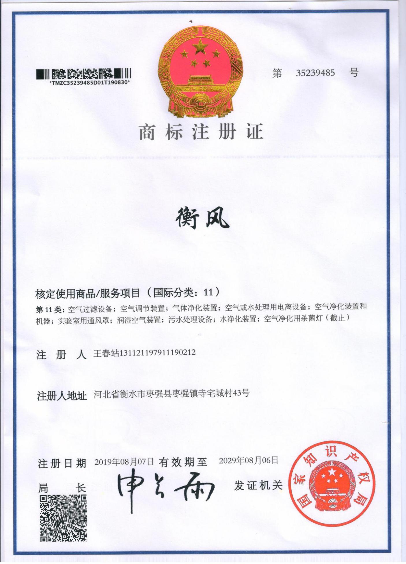 Trademark Registration Certificate