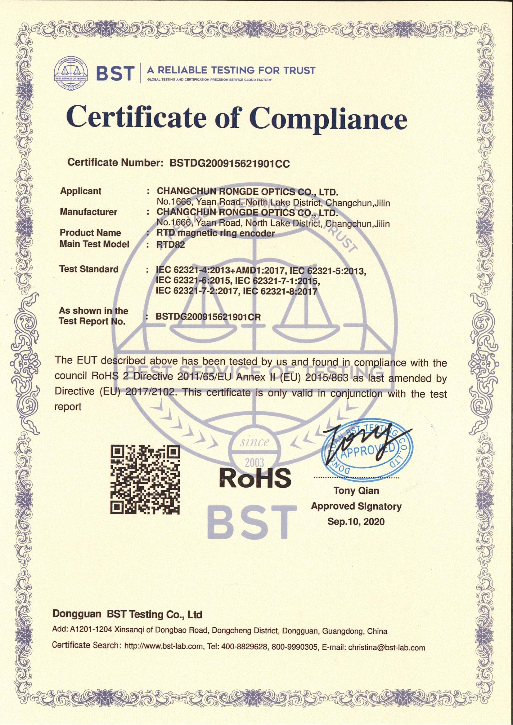 RoHS Certifications RoHS Certifications