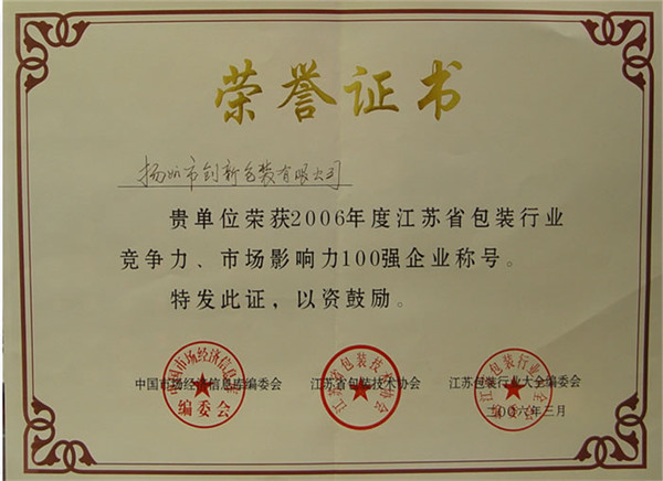 市场影响力100强企业称号