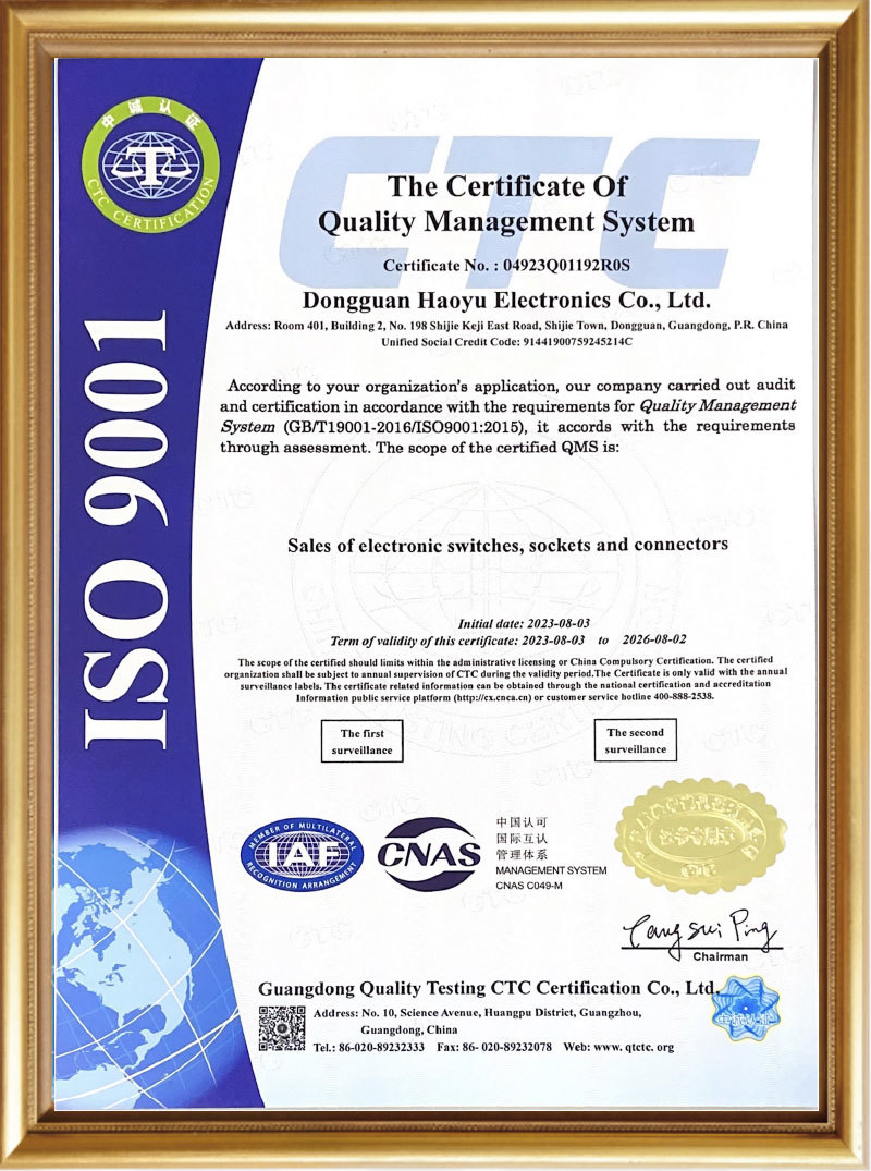 Haoyu ISO9001 Certificate EN