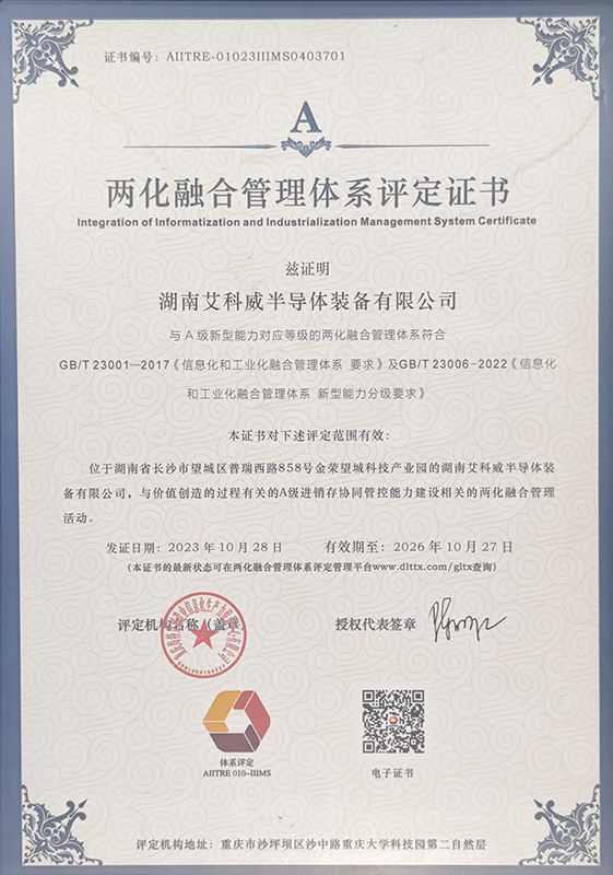 两化融合管理体系评定证书