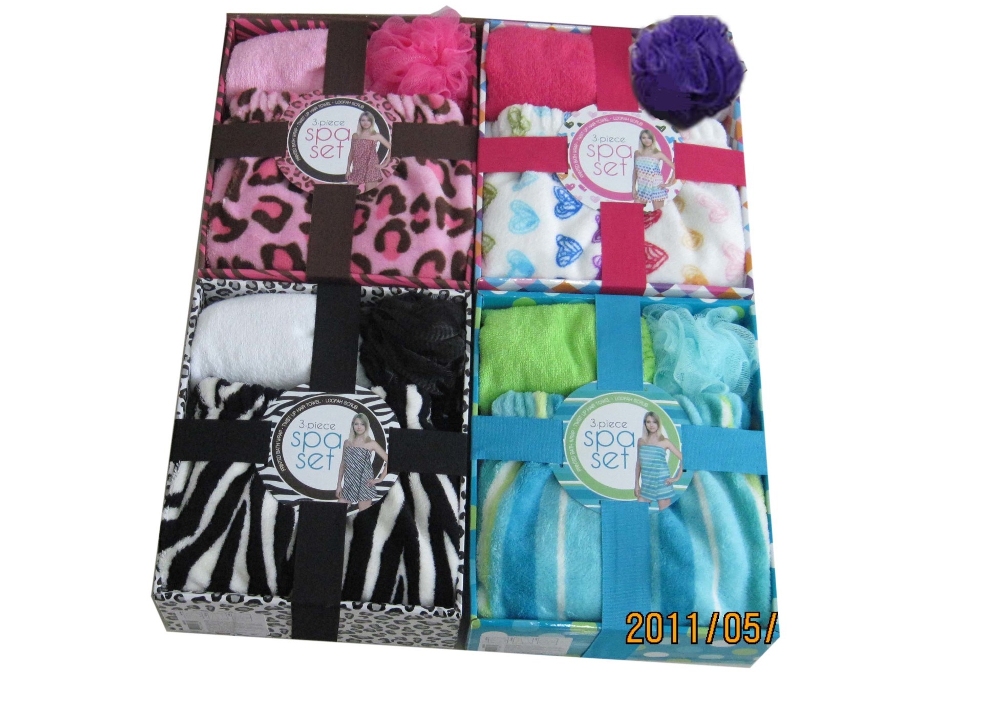 ORT3CS18: Body Wrap Hair Towel Bath Sponge 3 PC spa set