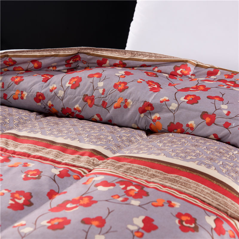 ORT1LK12: peach printing fabric duck feather quilt(BSCI OKO DOWNPASS RDS)