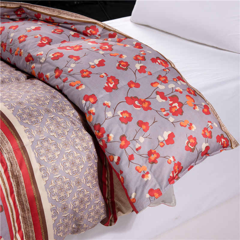ORT1LK12: peach printing fabric duck feather quilt(BSCI OKO DOWNPASS RDS)