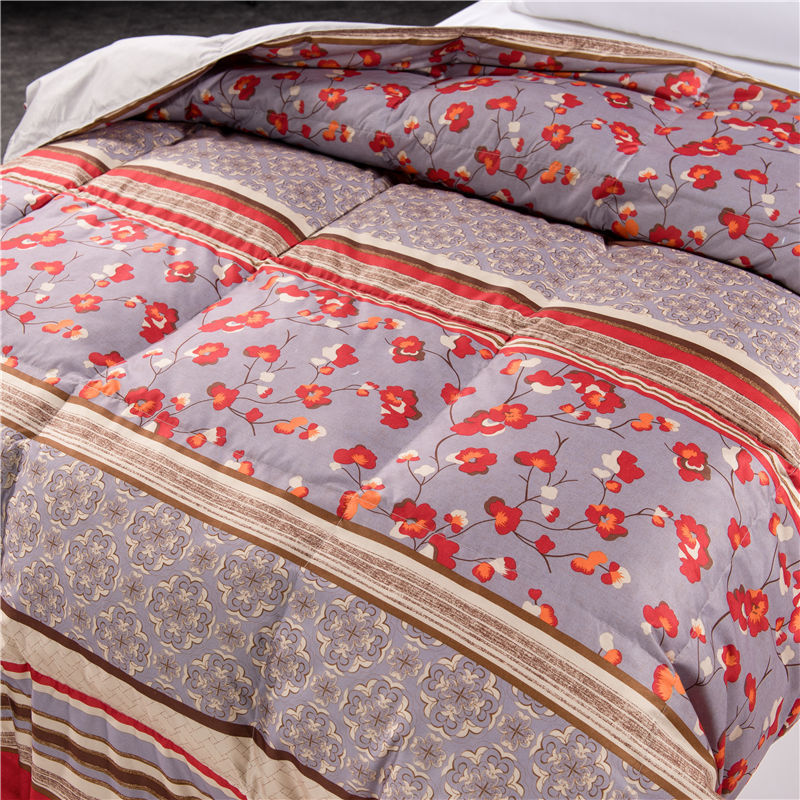 ORT1LK12: peach printing fabric duck feather quilt(BSCI OKO DOWNPASS RDS)