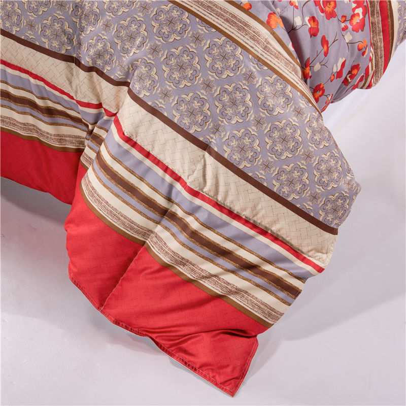 ORT1LK12: peach printing fabric duck feather quilt(BSCI OKO DOWNPASS RDS)
