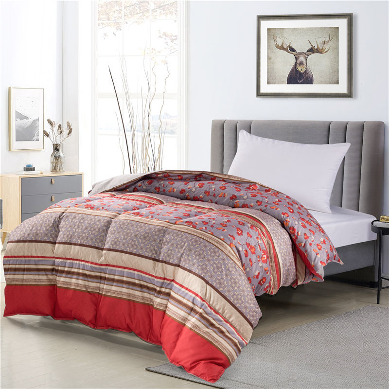 ORT1LK12: peach printing fabric duck feather quilt(BSCI OKO DOWNPASS RDS)