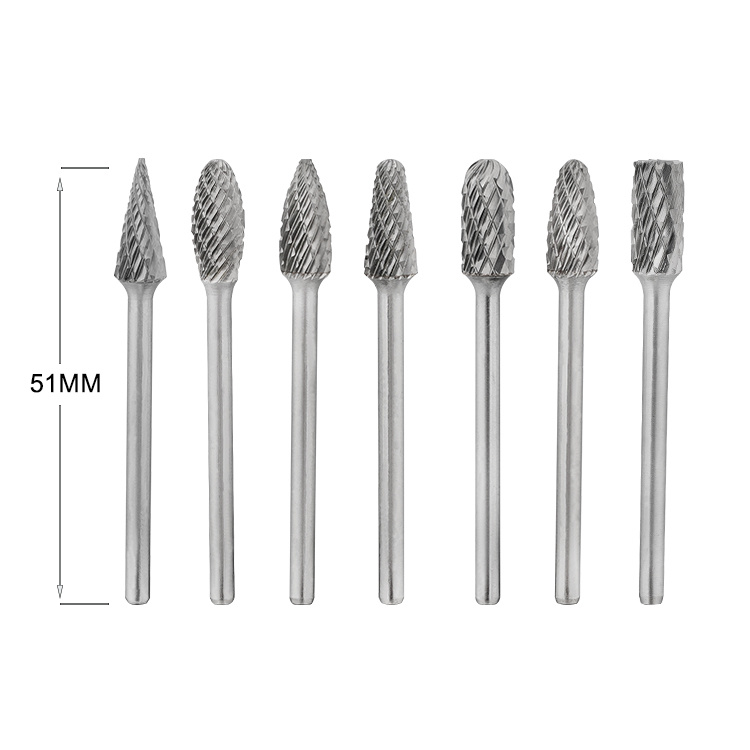 Double Cut Tungsten Carbide Rotary Burr Set Metal Carving Drilling Polishing Bits with 3mm Shank for Die Grinder