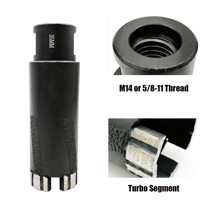 DEYI 35mm Turbo Segment Laser Welding Dry Diamond Core Drill Bit with Side Strips Protection for Granite  Quartz Hard Stone