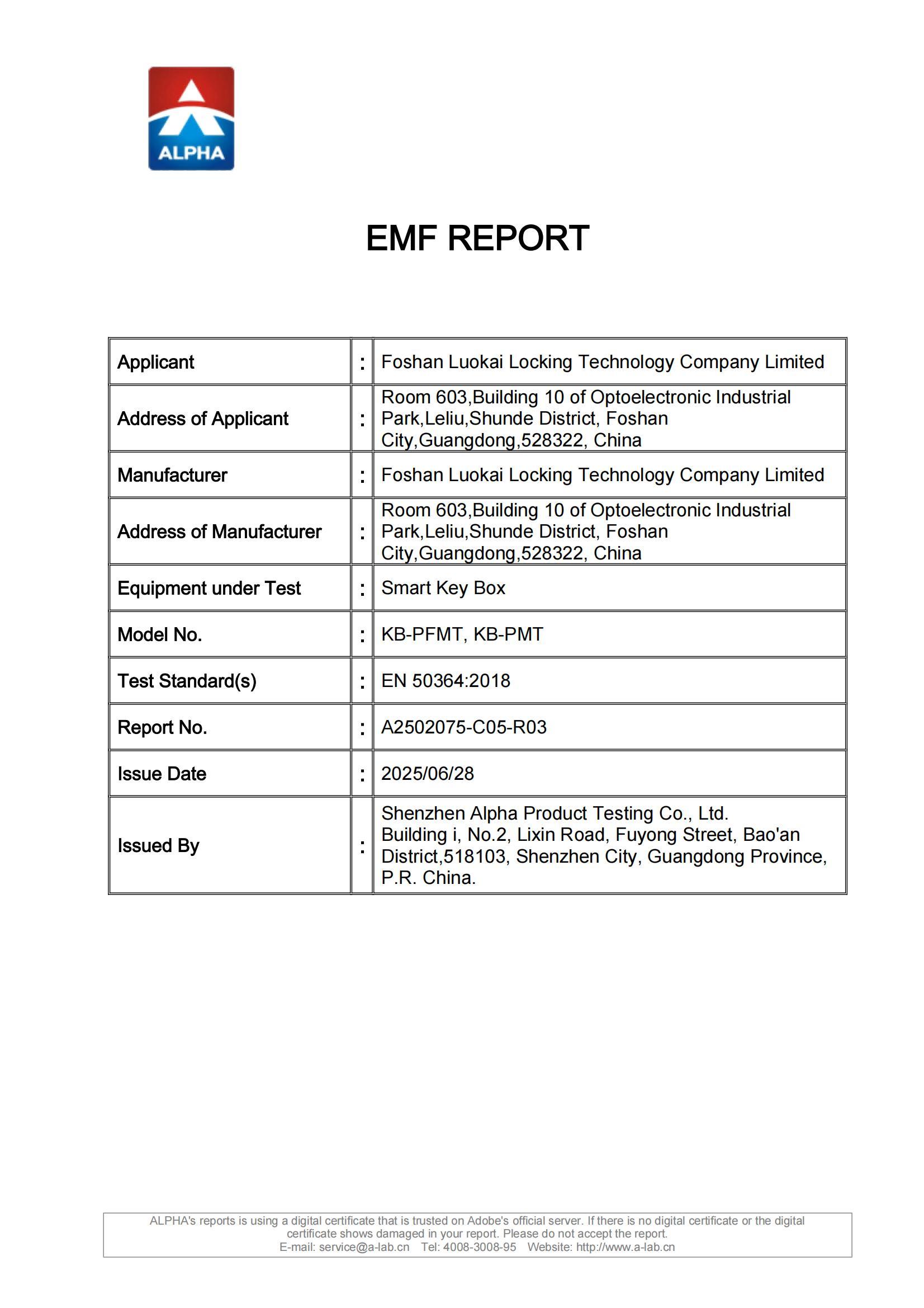 KB-PFMT Electromagnetic Field Report