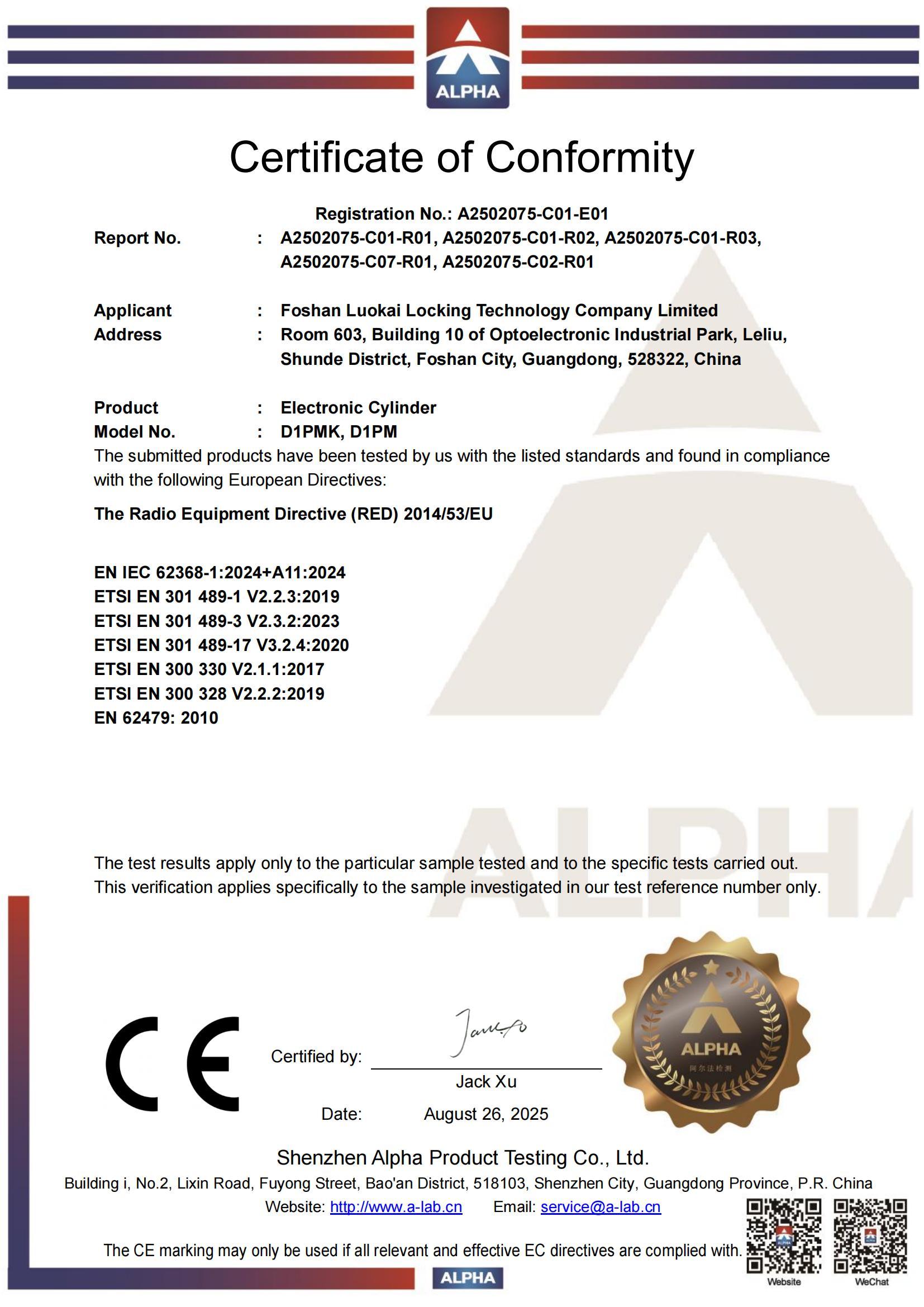 D1 CE Certificate
