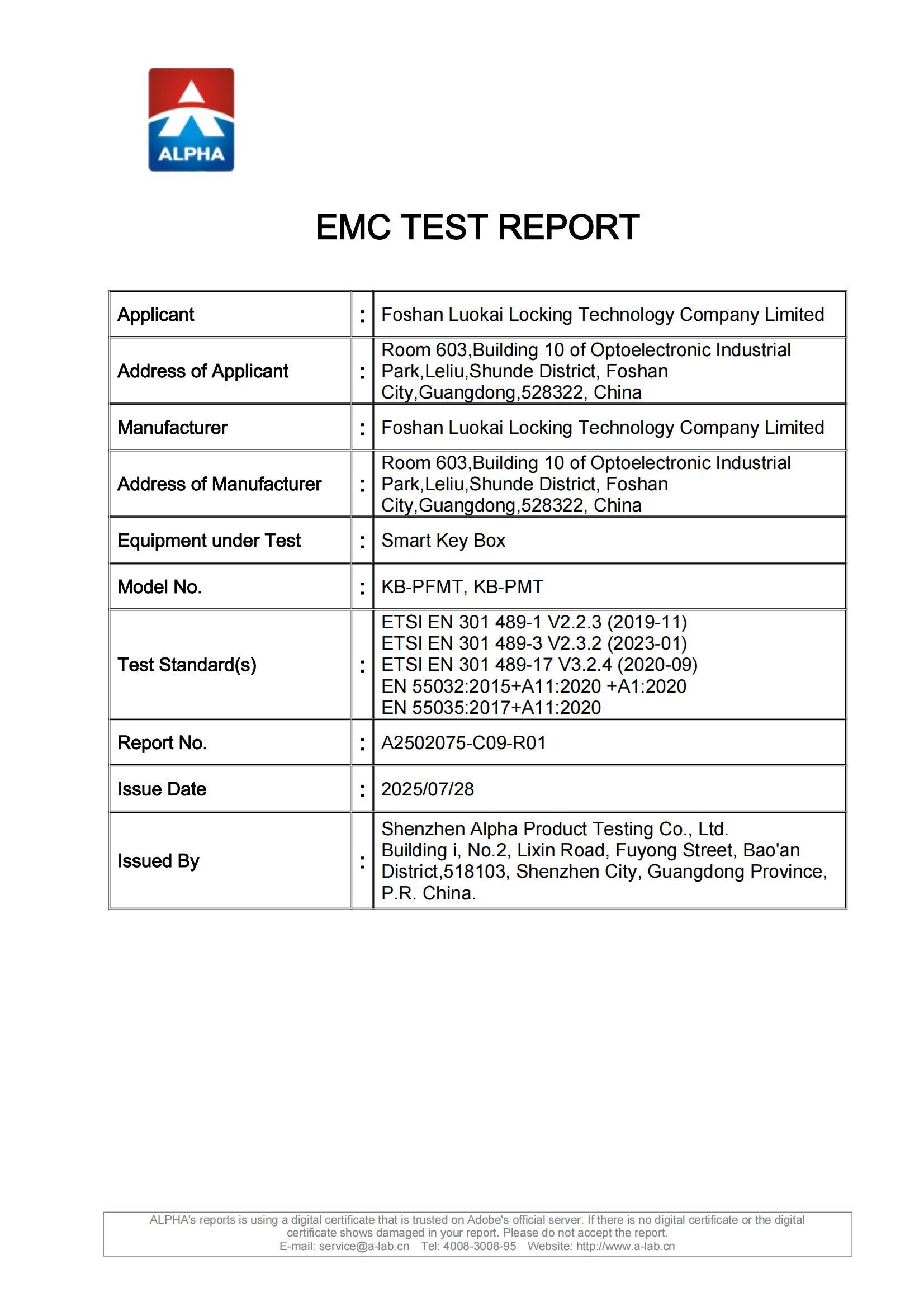 KB-PFMT RED EMC Report