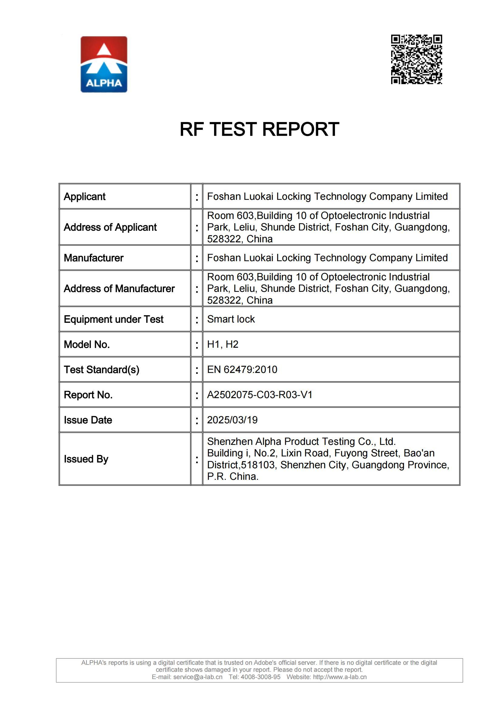 H1 RF Exposure Report