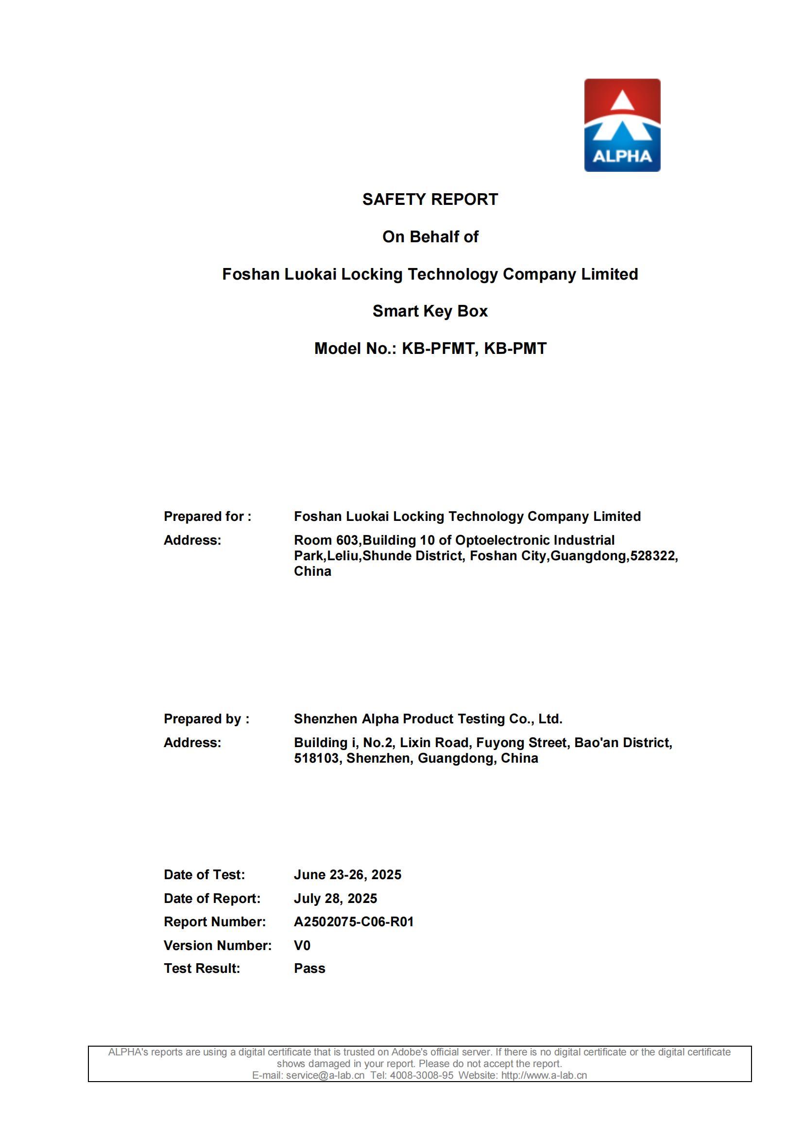 KB-PFMT SAFSTY REPORT