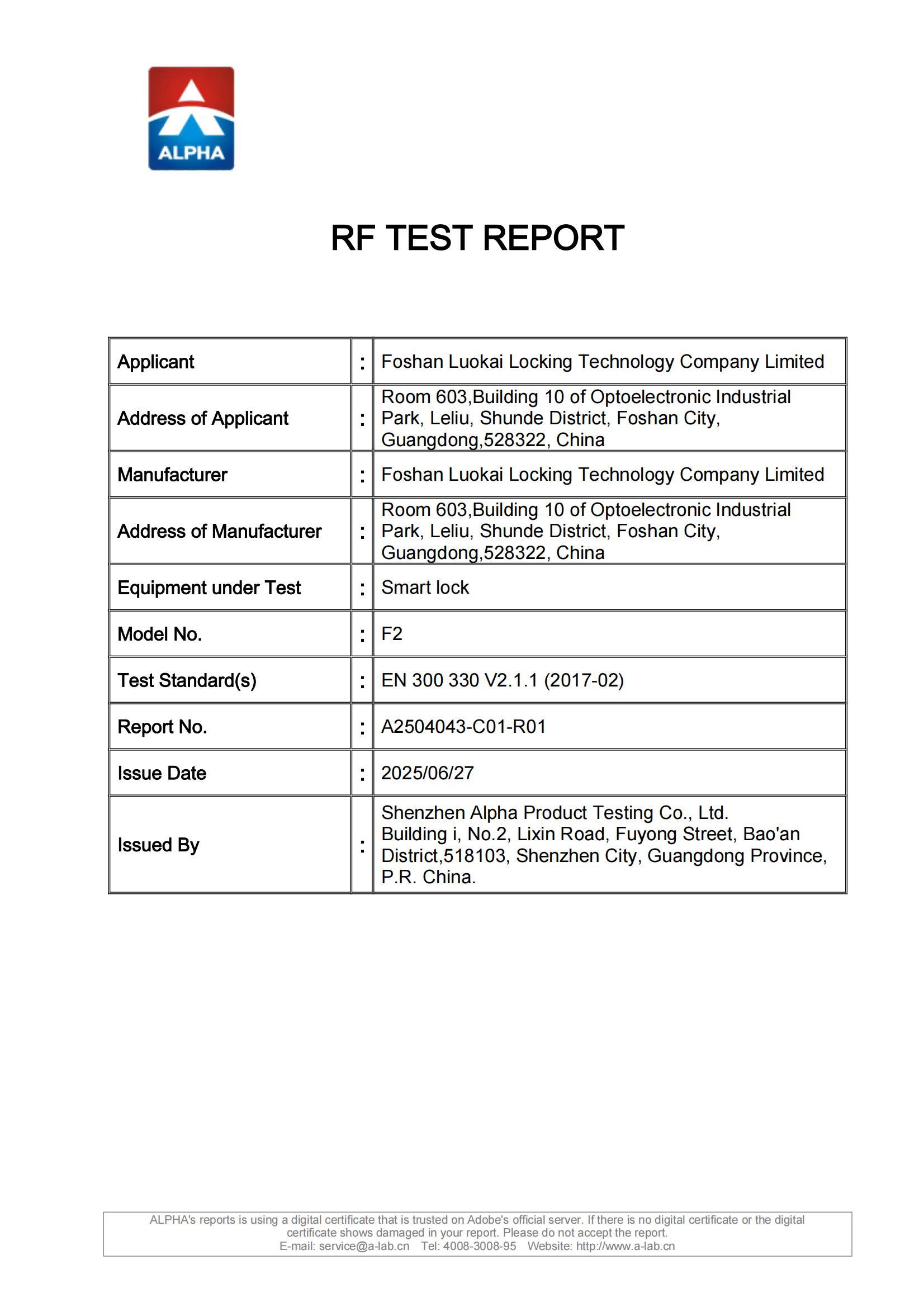 F2 CE Red Report