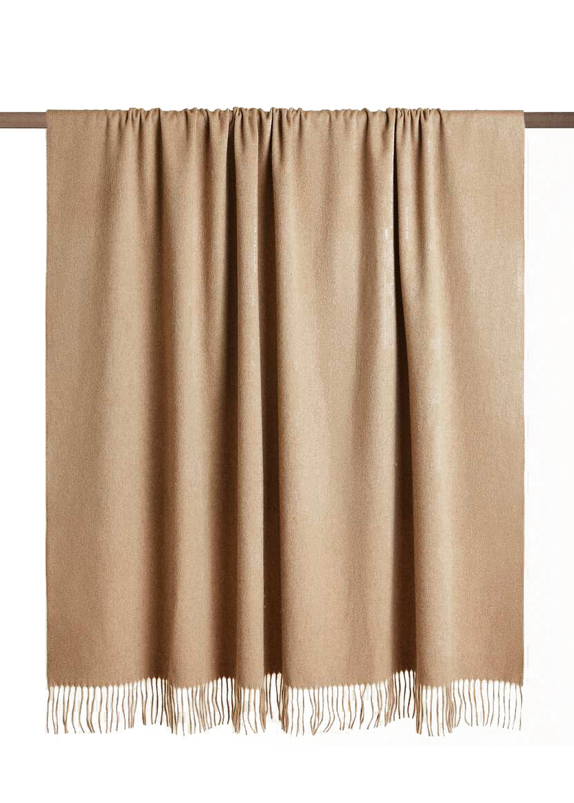 CASHMERE SOLID COLOR WOVEN BLANKET WITH FRINGE