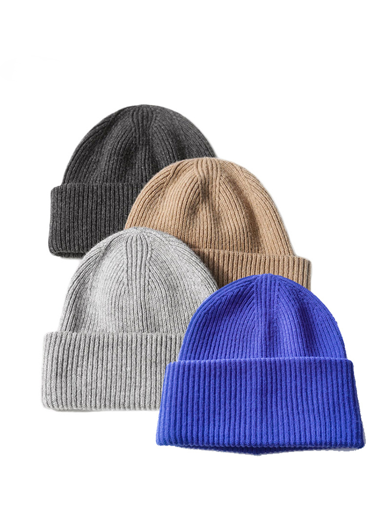 CASHMERE KNITTED DOUBLE LAYERS TURN-UP BEANIE