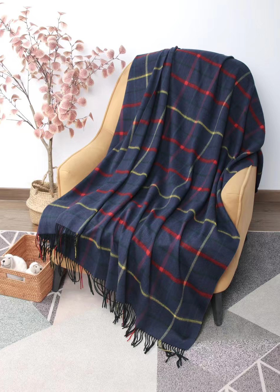 CASHMERE COLORFUL CHECK DESIGN SOFT WOVEN BLANKET