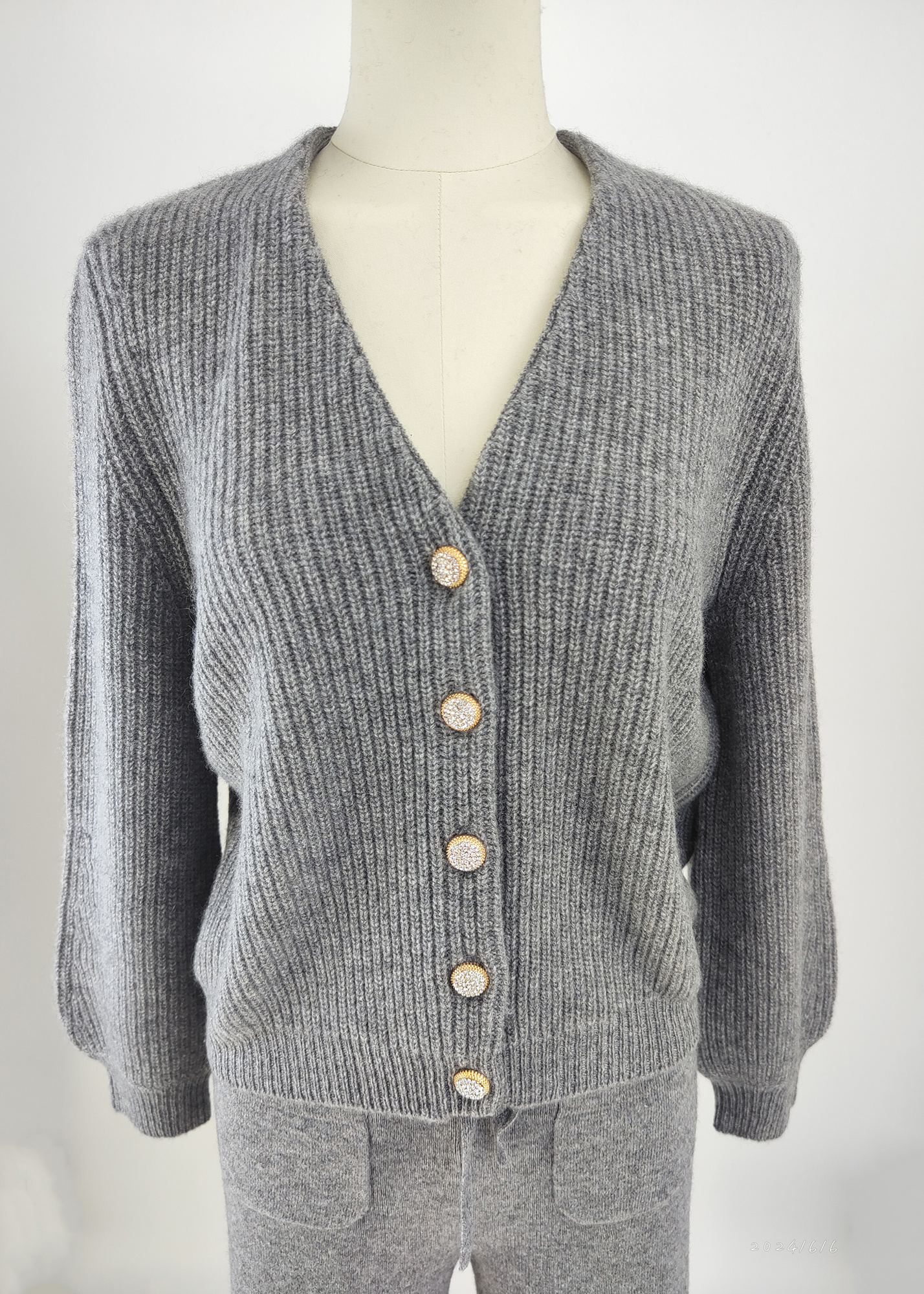 CASHMERE KITTED CARDIGAN WITH PUFF SLEEVES