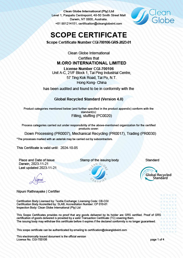 M.ORO GRS Scope Certificate Number CGI-700106-GRS M.ORO GRS Scope Certificate Number CGI-700106-GRS
